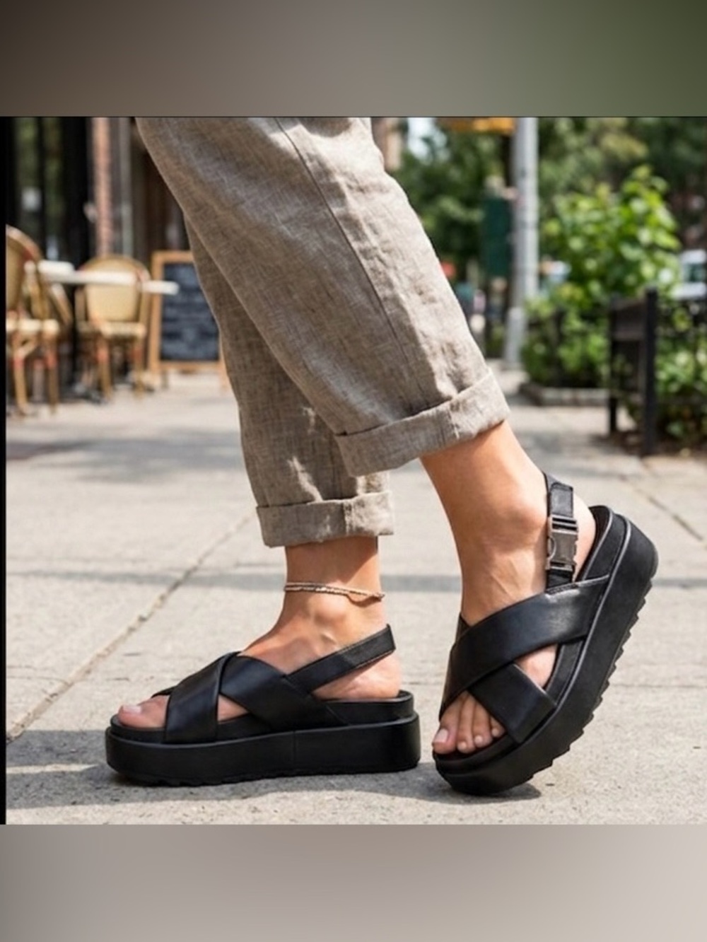 J/SLIDES Black Platform Cross-Strap Slingback Woman’s Sandals